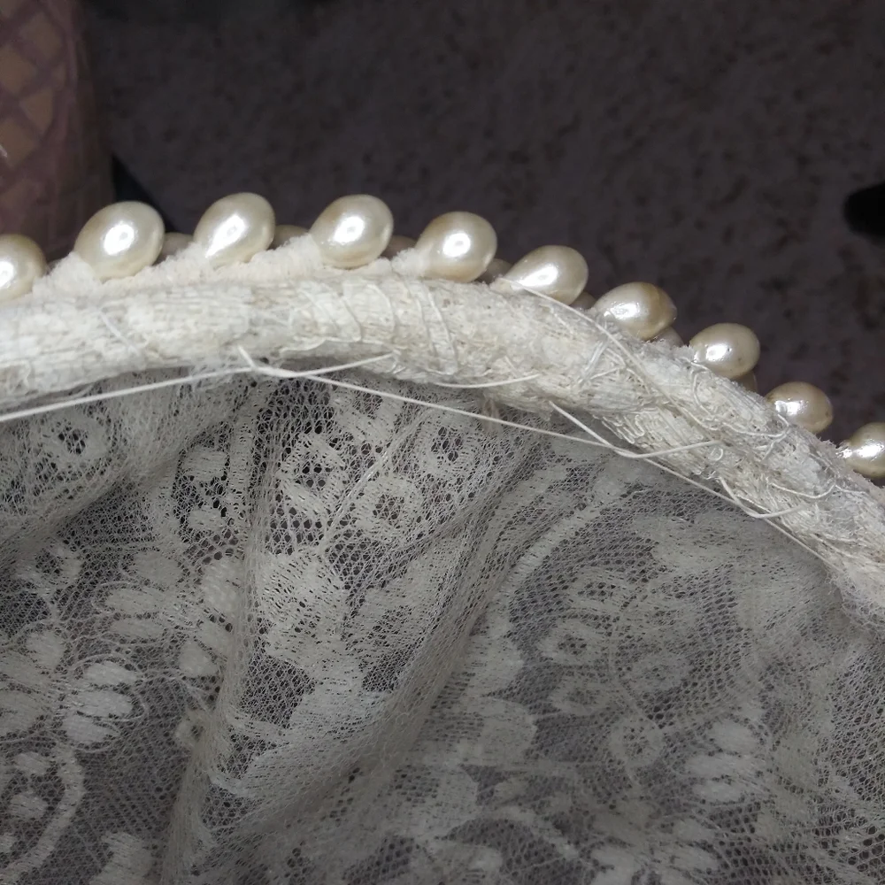 Antique 1920's Ivory Lace Bridal Headpiece With Wax Flower & Pearl Trim - Picture 8 of 10